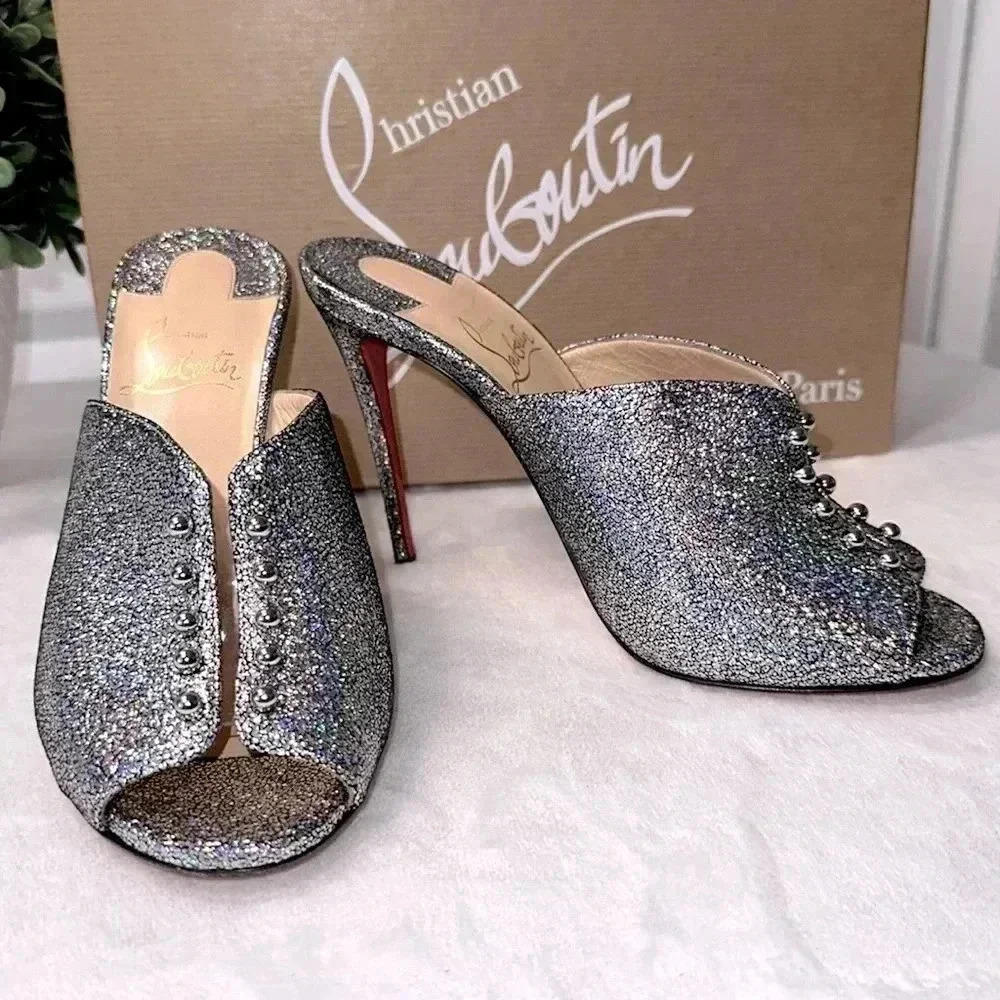 Christian Louboutin SZ 6.5 Silver Predumule 100 Napa